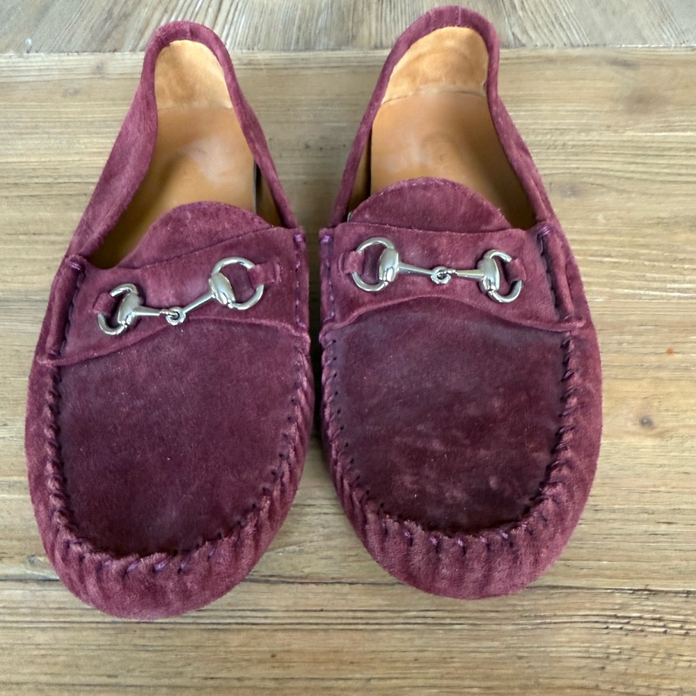 Gucci Maroon Suede Loafers with Silver Bit
